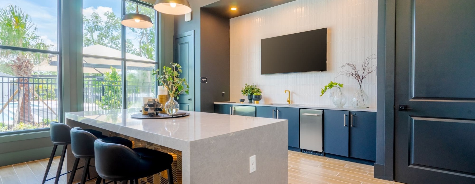 resident kitchen with ample counters-space and modern decor