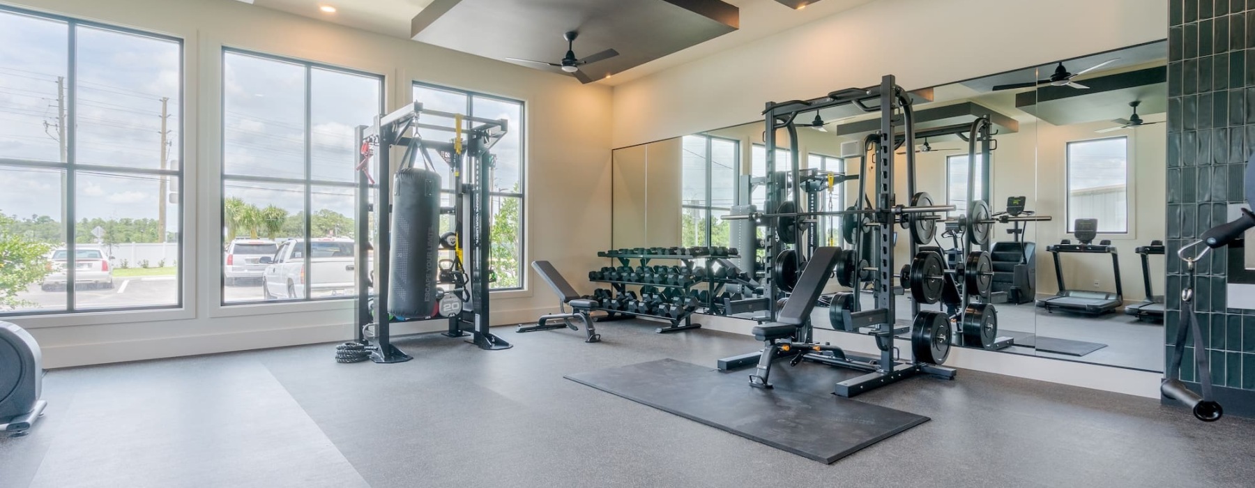fitness center room with treadmills
