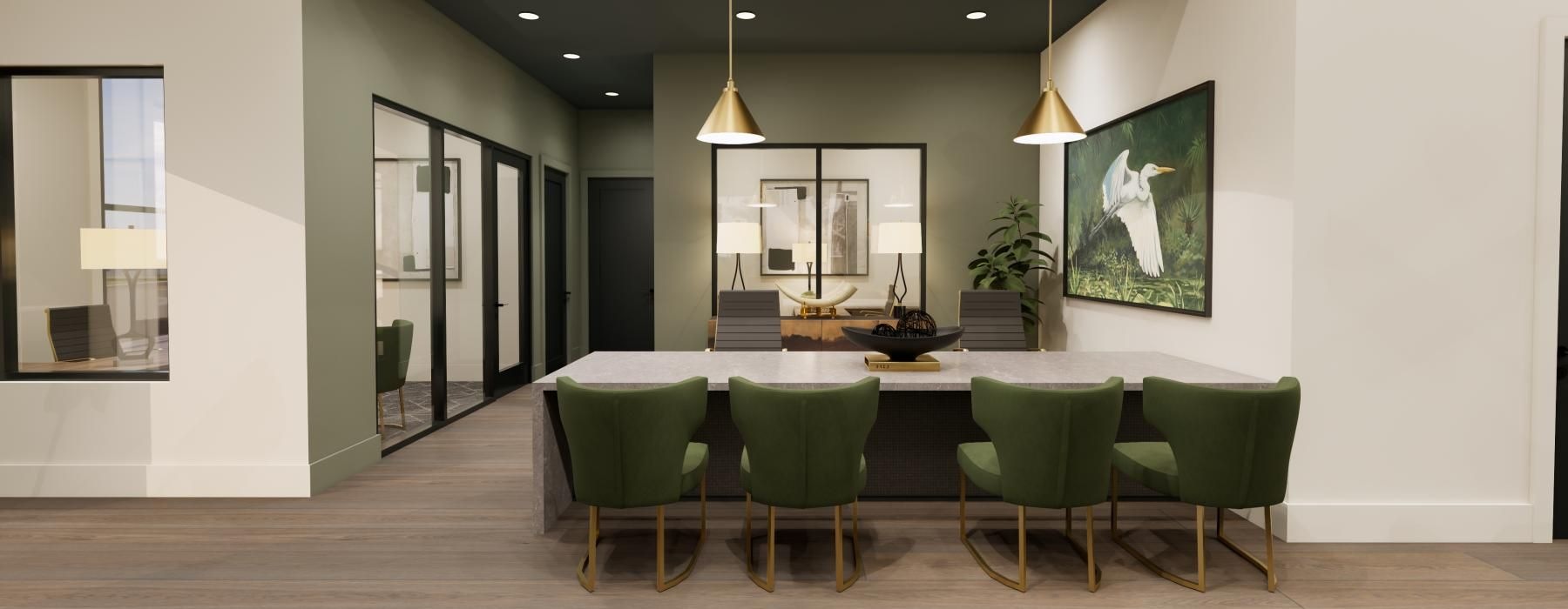 a room with a table and chairs